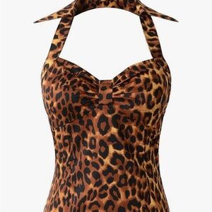 Leopard Print Halter Top with Collar